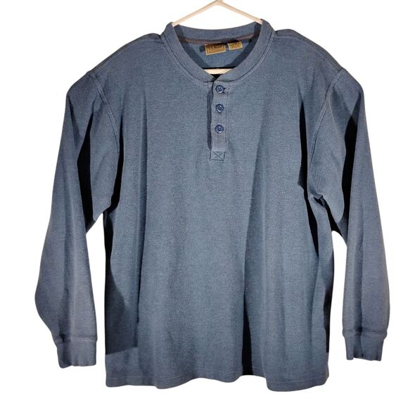 L.L. Bean henley thermal tshirt mens L large blue waffle knit long sleeve 187244 - Picture 1 of 7